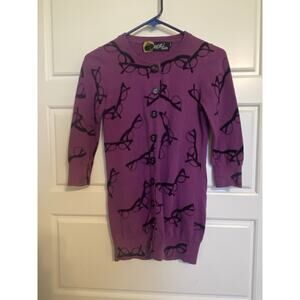 VTG Eye Glasses Cardigan Sweater Button-Up Purple Y2K Long Length Size Small